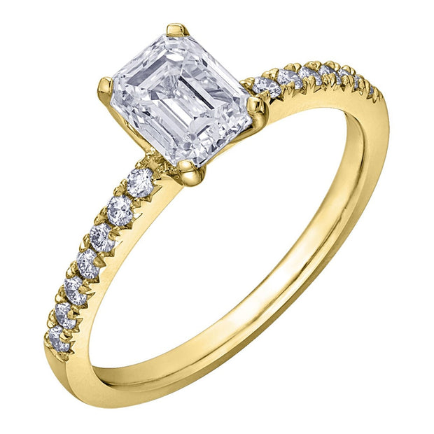 14K Yellow Gold Emerald Cut Canadian Diamond Engagement Ring