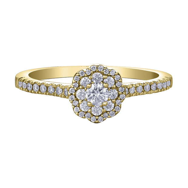 Bague en diamant canadien rond avec halo floral