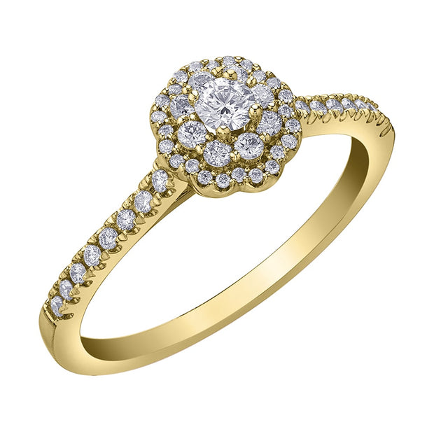 Bague en diamant canadien rond avec halo floral