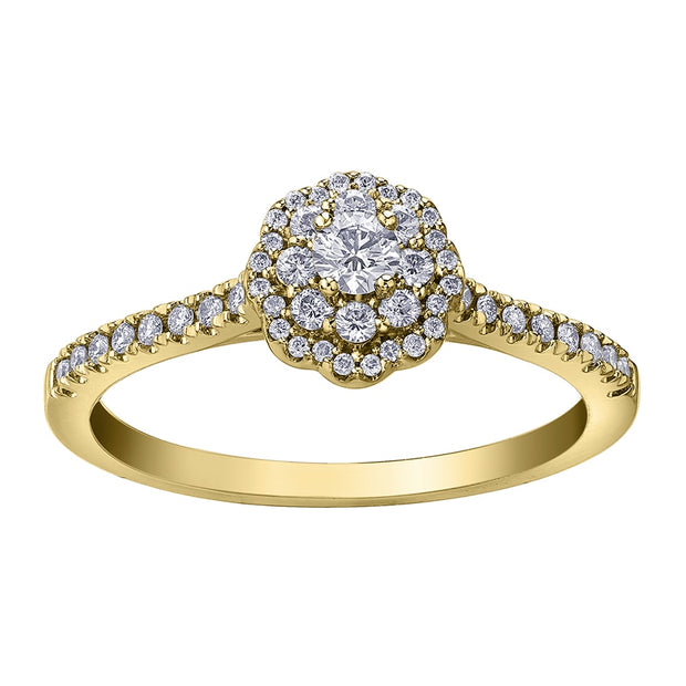 Bague en diamant canadien rond avec halo floral