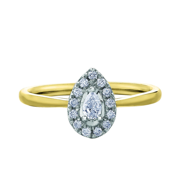 Pear Canadian Diamond Ring with Diamond Halo