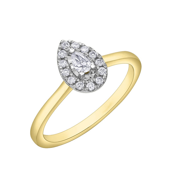 Pear Canadian Diamond Ring with Diamond Halo