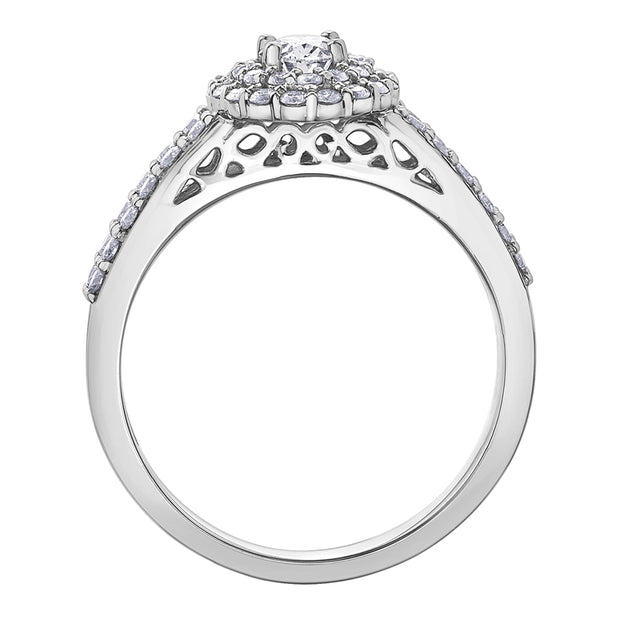 Oval Shaped Diamond Ring With Halo and Accents