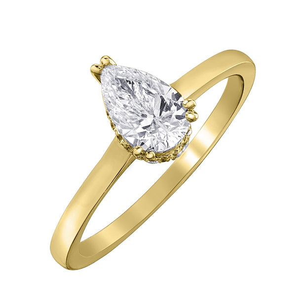 Canadian Pear-Shaped Diamond Ring with Hidden Halo