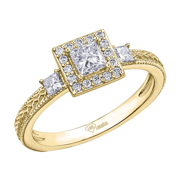 Princess Cut Canadian Diamond Ring with Milgrain