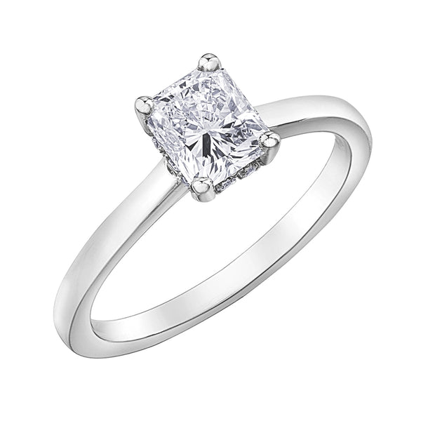 Cushion Canadian Diamond Solitaire Ring with Hidden Halo