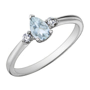 Pear-Shaped Aquamarine Ring with Canadian Diamond Accents