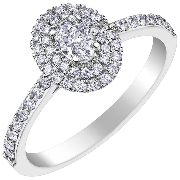 Canadian Oval Diamond Ring with Double Halo