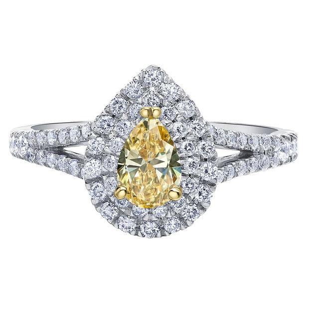 Bague avec diamant canadien en forme de poire jaune fantaisie