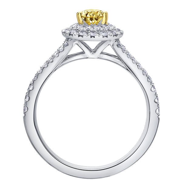 Bague avec diamant canadien en forme de poire jaune fantaisie