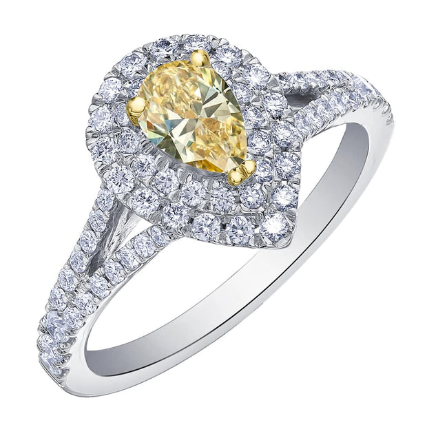 Bague avec diamant canadien en forme de poire jaune fantaisie