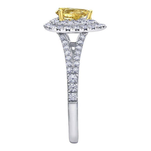 Bague avec diamant canadien en forme de poire jaune fantaisie