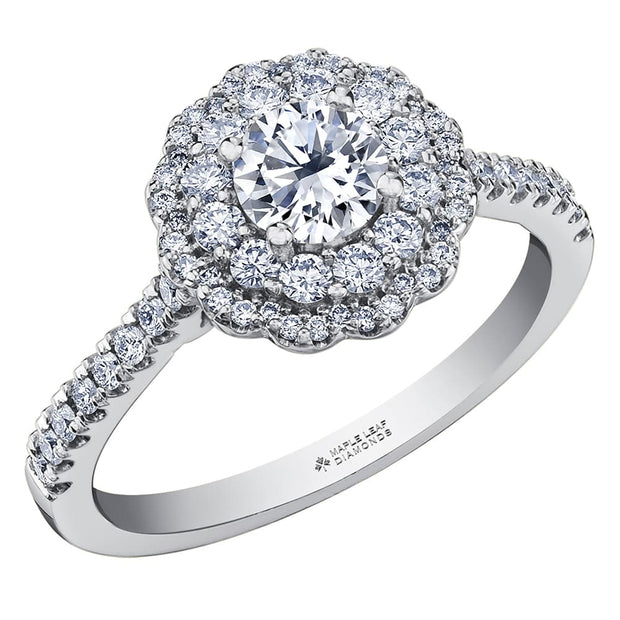 Round Canadian Diamond Ring with Floral Double Halo