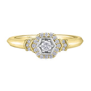 Canadian Hexagonal Diamond Ring with Diamond Halo and Accents