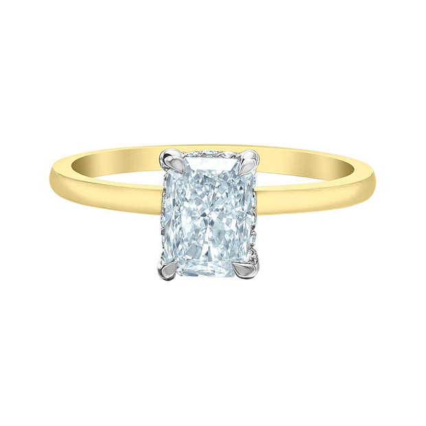 Bague de fiançailles solitaire avec diamant canadien radiant et halo caché