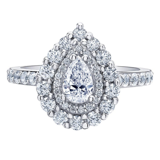 Pear-Shaped Canadian Diamond Ring with Double Halo