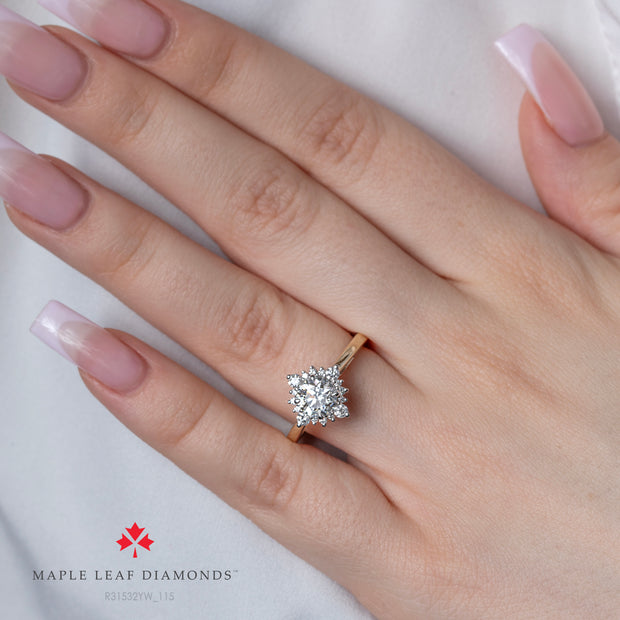 Round Canadian Diamond Engagement Ring with Vintage-Inspired Diamond Halo