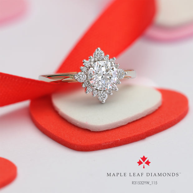 Round Canadian Diamond Engagement Ring with Vintage-Inspired Diamond Halo