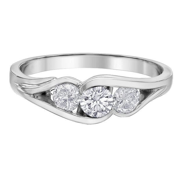 Canadian Three-Stone Bypass Round Diamond Ring