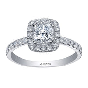 Canadian Round Diamond Ring with Cushion Halo and Accents