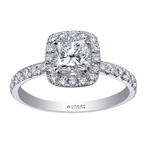 Canadian Round Diamond Ring with Cushion Halo and Accents