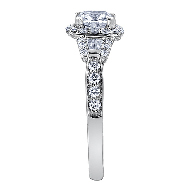 Cushion Cut Canadian Diamond Ring with Round and Baguette Accents