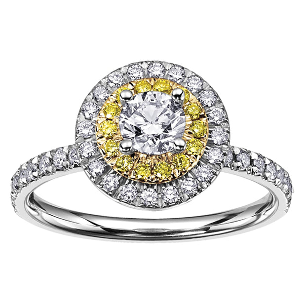 Round Canadian Diamond Ring with Fancy Yellow Diamond Halo
