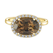 Bague en quartz fumé ovale et diamants