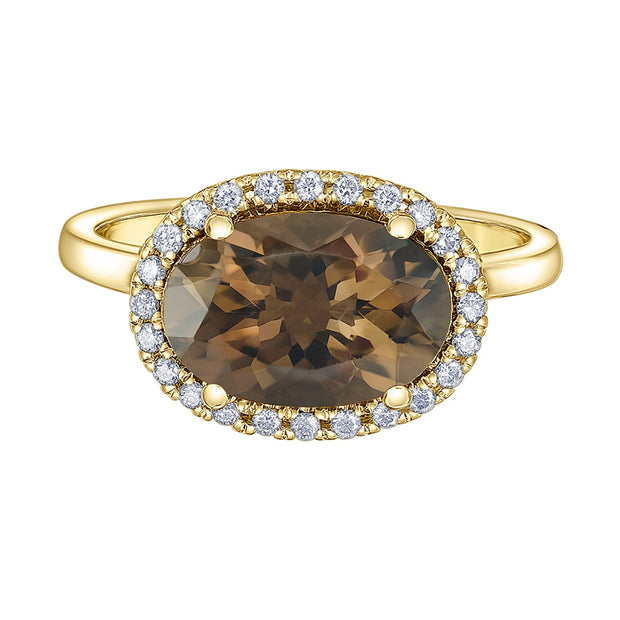 Bague en quartz fumé ovale et diamants