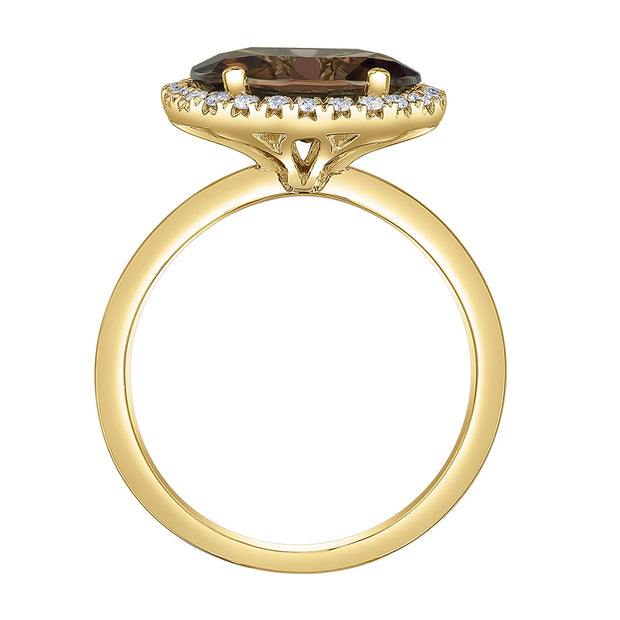 Bague en quartz fumé ovale et diamants