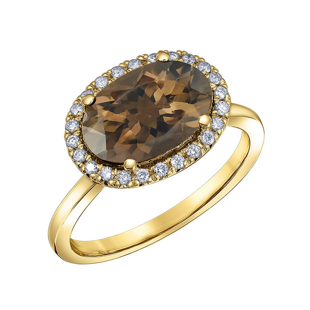 Bague en quartz fumé ovale et diamants