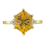 Hexagonal Cut Citrine and Diamond Ring