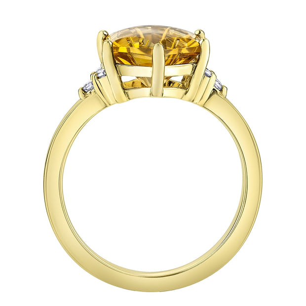 Hexagonal Cut Citrine and Diamond Ring