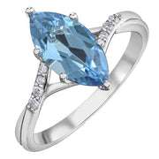 Marquise Cut Blue Topaz and Diamond Ring