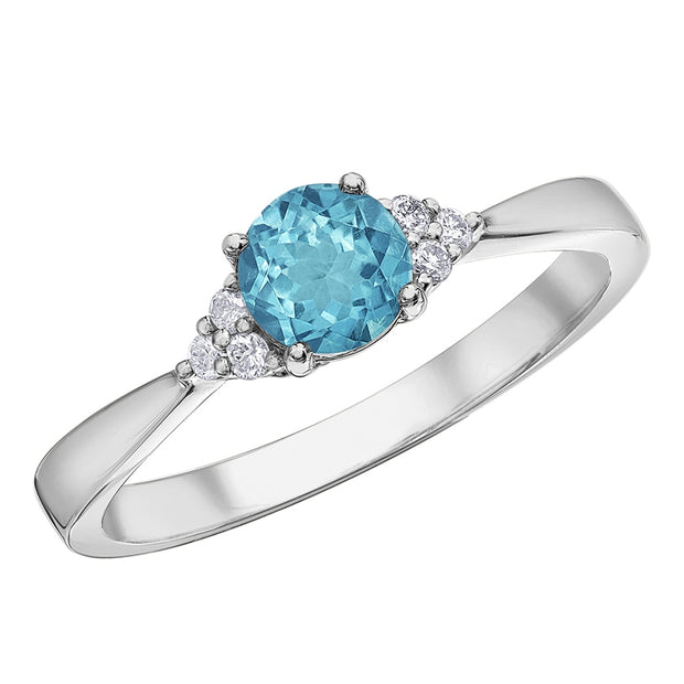 Round Blue Topaz and Diamond Ring