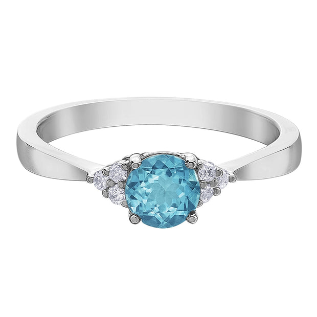 Round Blue Topaz and Diamond Ring