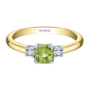Cushion Cut Peridot and Canadian Diamond Ring