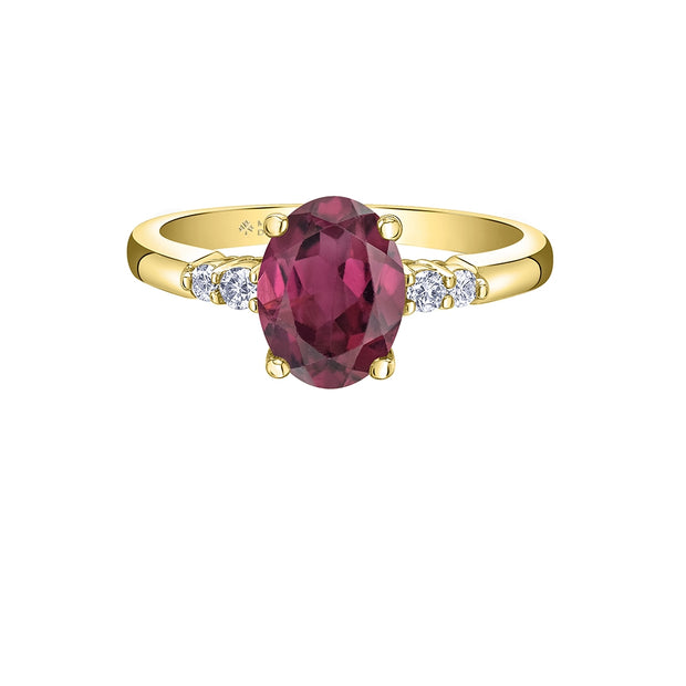 Bague en grenat rhodolite et diamant canadien