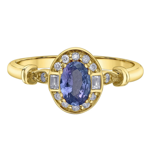 Tanzanite Ring with White Sapphire and Diamond Halo