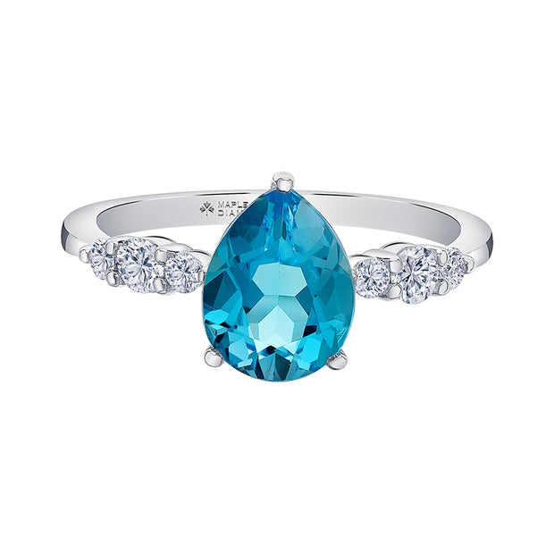 Pear-Shaped Blue Topaz and Canadian Diamond Ring