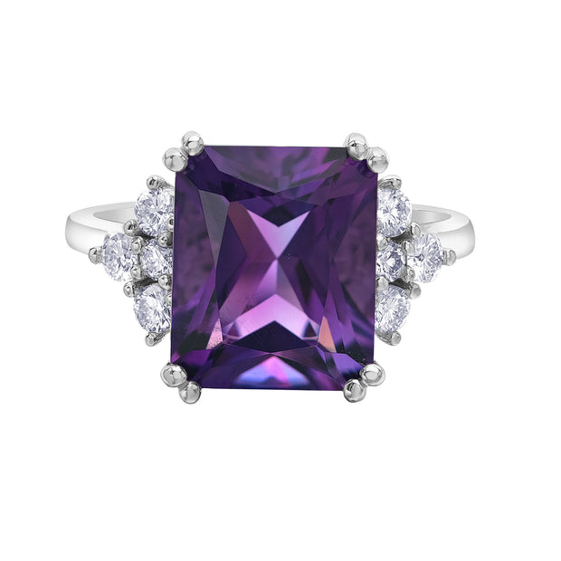 Radiant Cut Amethyst and Canadian Diamond Ring