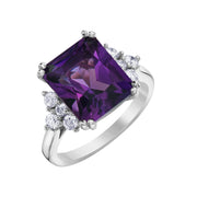 Radiant Cut Amethyst and Canadian Diamond Ring