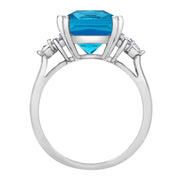 Radiant Cut Blue Topaz and Canadian Diamond Ring