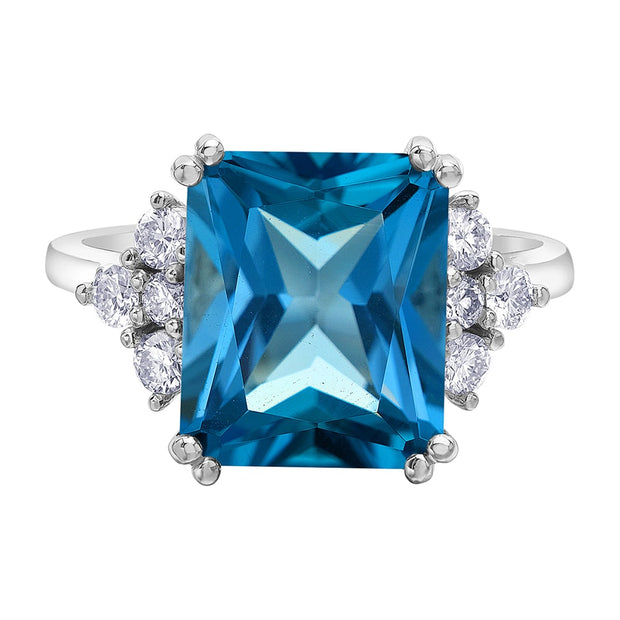 Radiant Cut Blue Topaz and Canadian Diamond Ring