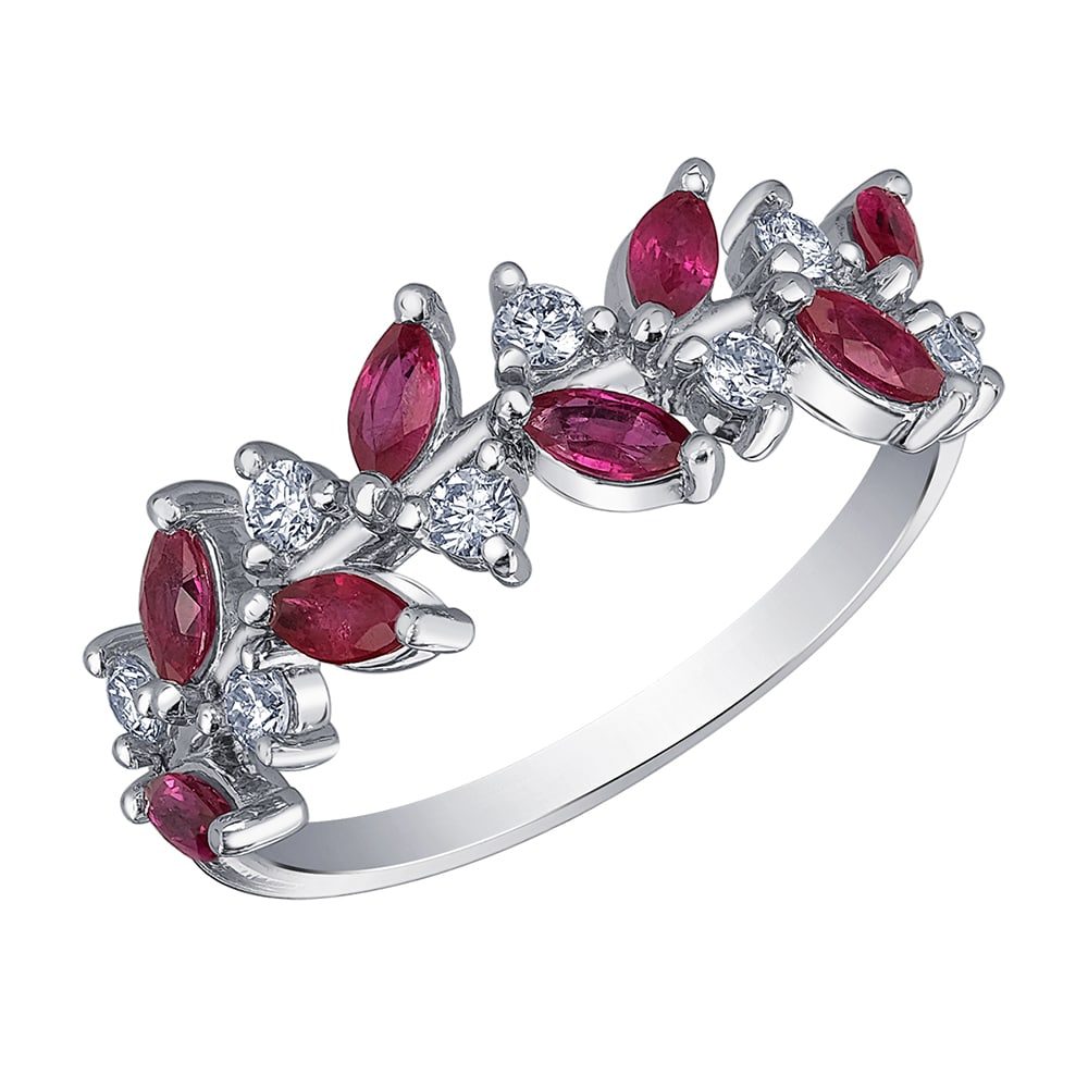 Bague Marquise Or 18 Carats Diamants Et Rubis XIXe Siècle - Taille 63