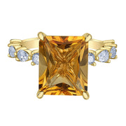Radiant Cut Citrine and Pear-Shaped Canadian Diamond Ring