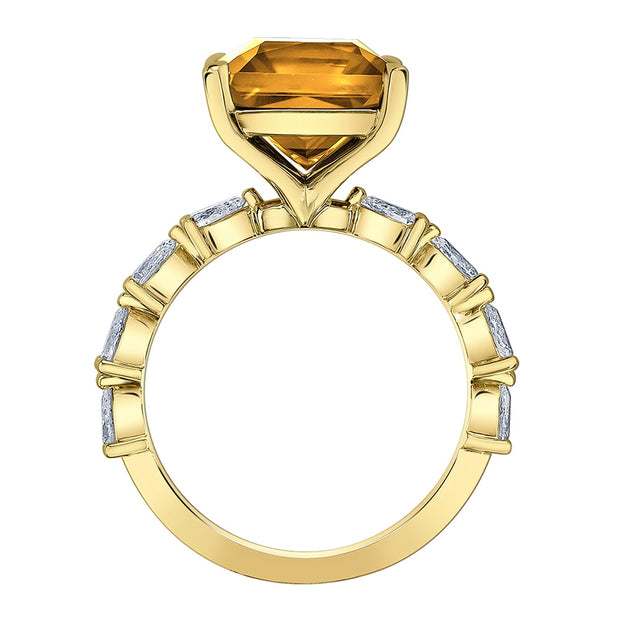Radiant Cut Citrine and Pear-Shaped Canadian Diamond Ring