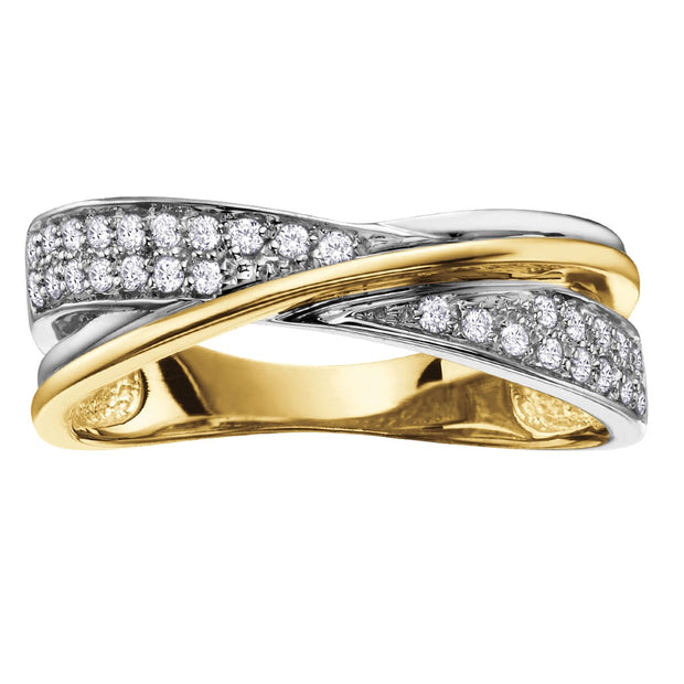 Unique Crossover Two-Tone Gold and Diamond Ring