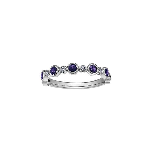 Bezel Set Amethyst and Diamond Band