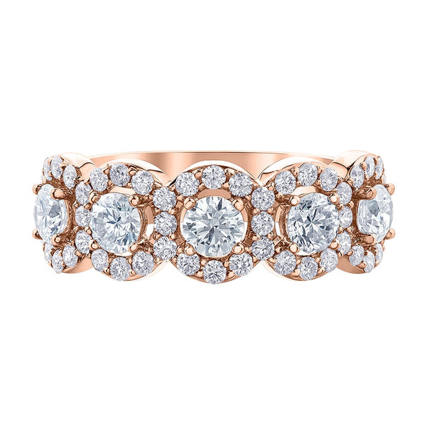 Vintage Style Canadian Five Diamond Ring with Halos